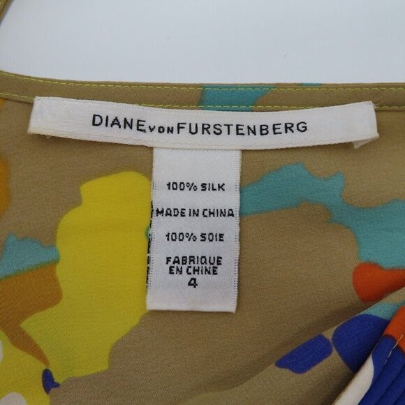 Diane von Furstenberg Womens 4 Falyn Beige Yellow Blue Silk Flowy Tank Top Shirt - Picture 6 of 8